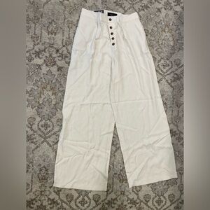 Who What Wear Cream Buttoned Wide-Leg Pants